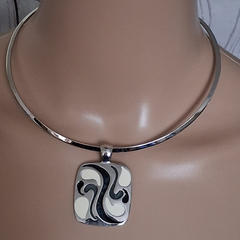 Lia Sophia Elegant Silvertone and Black Pendant Necklace